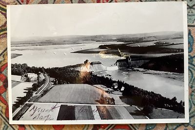 Dambuster Grant McDonald signed to rear of very rare vintage photo of the breached Sorpe Dam 