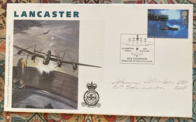 Dambuster Johnny Johnson DFC signed 1997 rare Lancaster cover with Attack on the Mohne Dam 