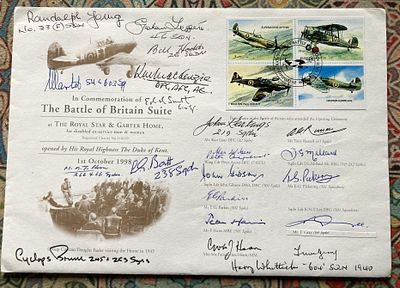 WW2 22 Battle of Britain pilots multiple signed BOB Suite RAF flown cover RARE. Includes 