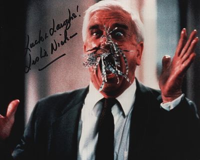 Leslie Nielsen signed 10x8inch colour photo.