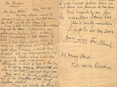 Zvi Friedland ALS 2 sides to Sir Frederick Ashton dated 1947. Israeli Theatre director.