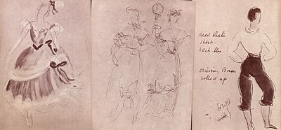 Sophie Fedorovitch 3 printed ballet designs from Sir Frederick Ashton collection.