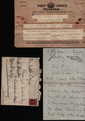 Ava Alice Astor ALS, envelope and telegram to Sir Frederick Ashton 1936. Heiress.