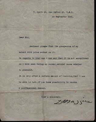 Leonide Massine TLS concerning first ever meeting with Sir Frederick Ashton 1923. Russian 
