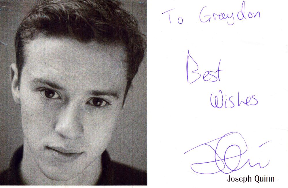 Lot 239: Joseph Quinn signed 6x4inch black and white photo....