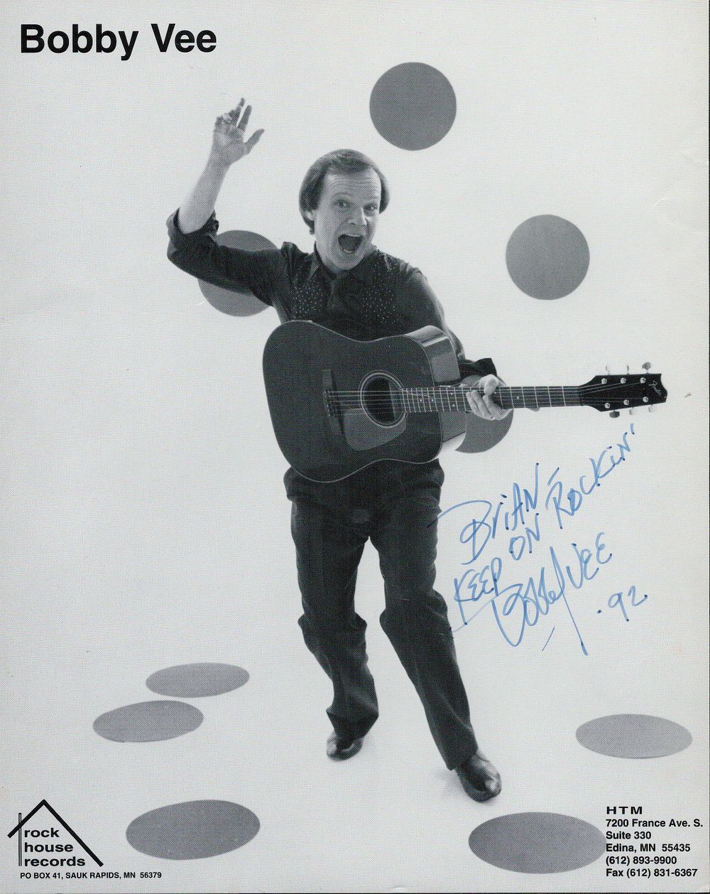 Lot 342: BOBBY VEE (1946-2016) Singer signed 1992 8x10 Promo...