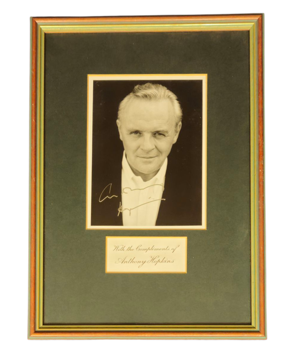 Lot 367: Anthony Hopkins signed black and white photo. Mounted...