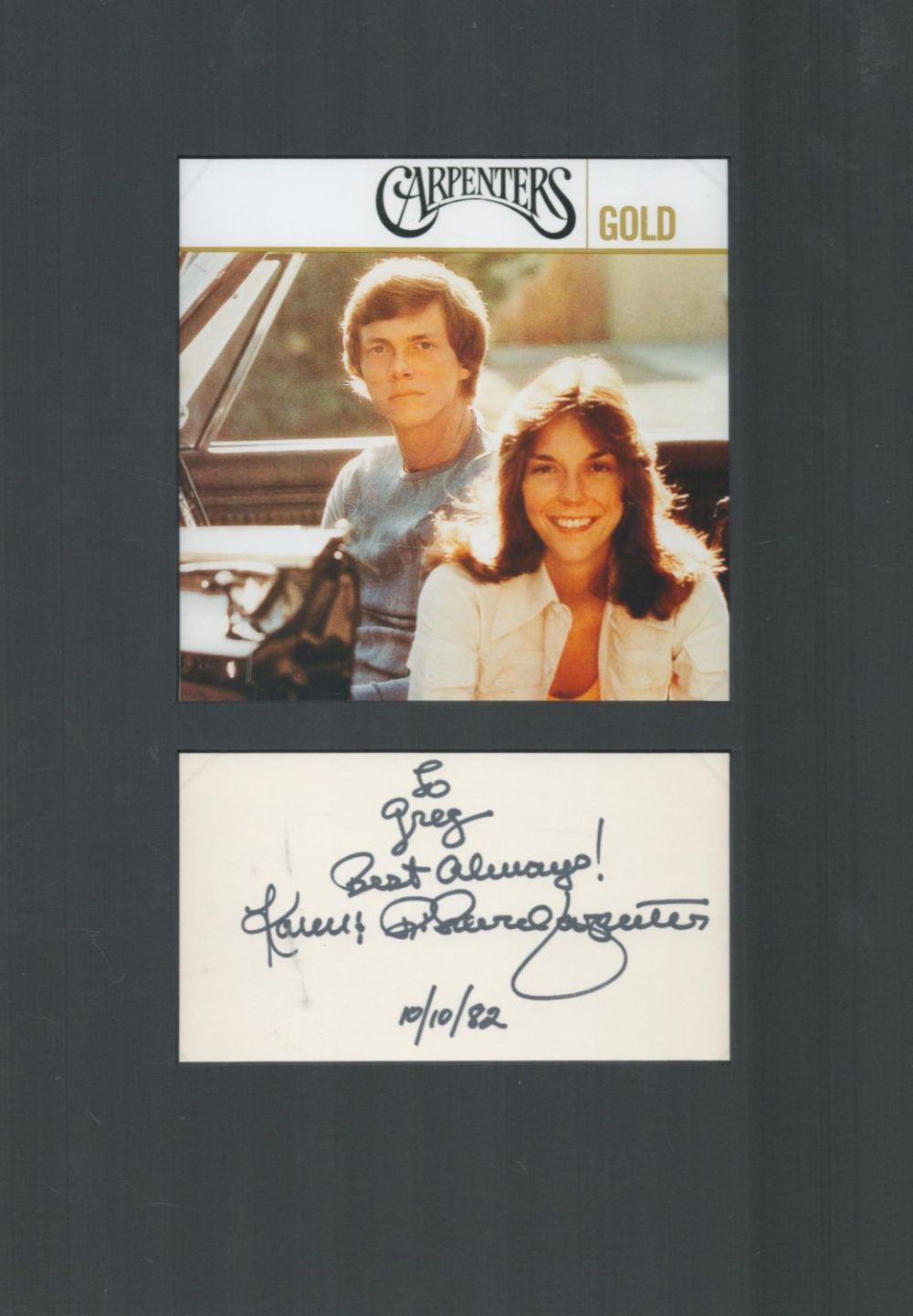 Lot 21: Carpenters 12x10 mounted signature piece includes signed album...