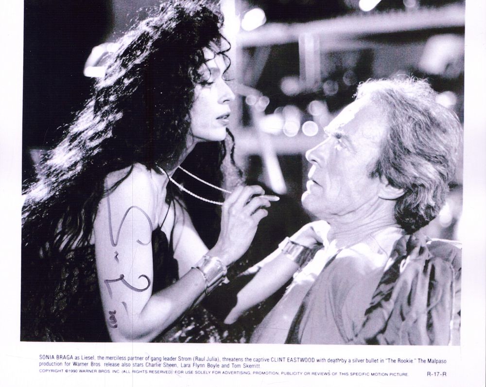 Lot 376: Sonia Braga signed 10x8inch black and white movie...