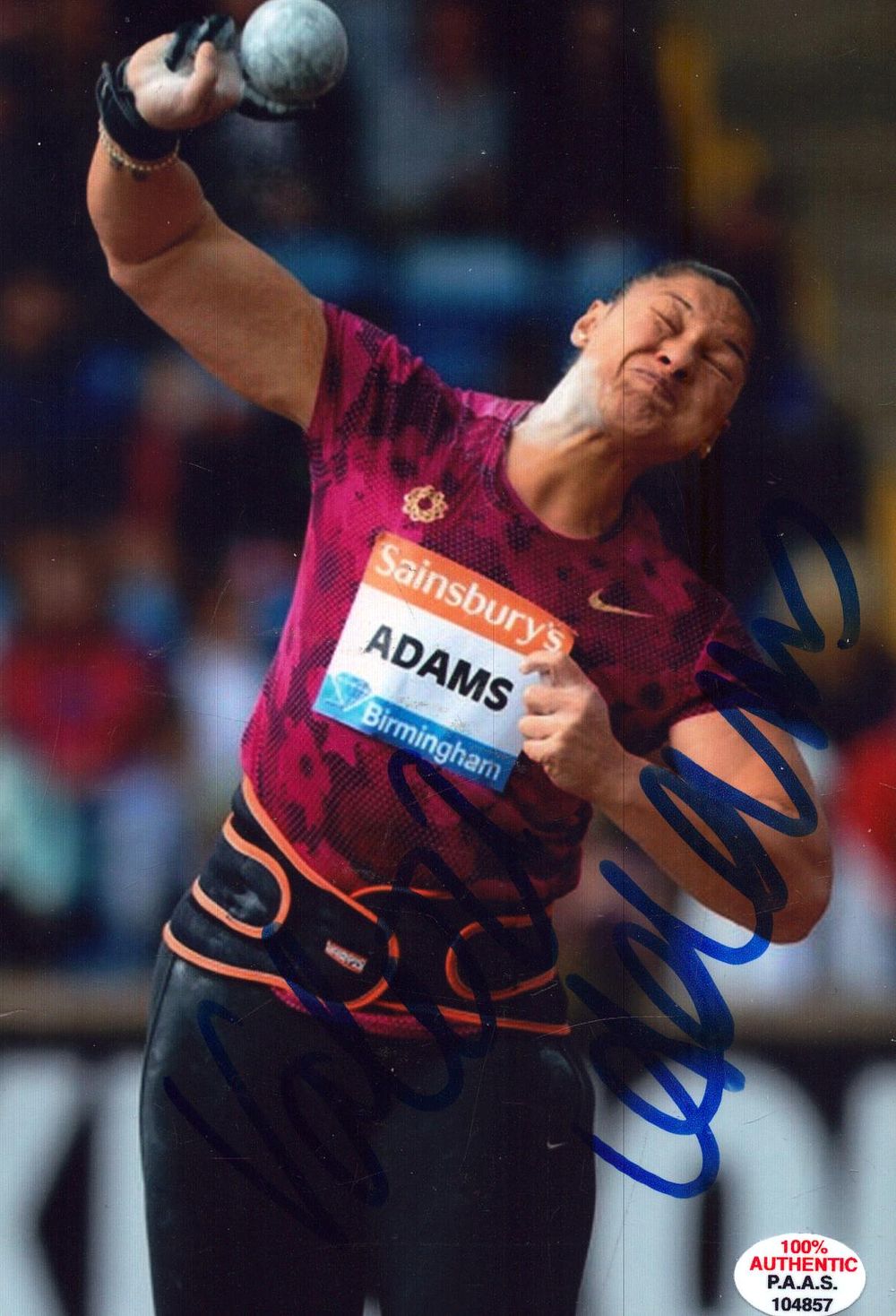Lot 387: Valerie Adams signed 6x4inch colour photo.