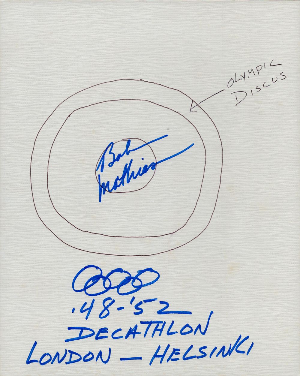 Bon Mathias signed Olympic drawing on 8x10 inch canvas. Good condition. All autographs come 