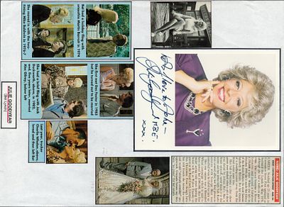 Julie Goodyear MBE signed colour photo collage. Good condition. All autographs come with a 
