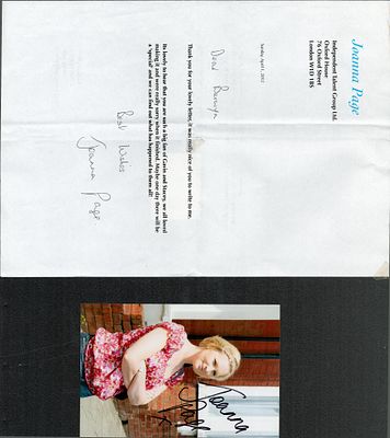 Joanna Page TLS with signed 6x4inch colour photo. Good condition. All autographs come with a 