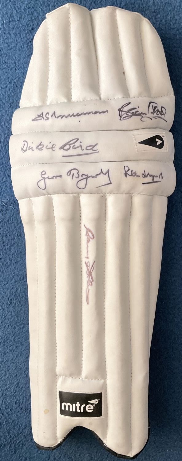 Lot 54: Cricket legends multisigned Batting Pad 6 fantastic signatures...