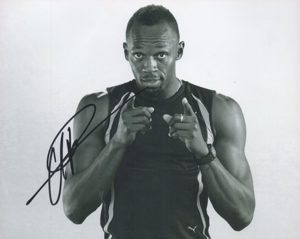 Lot 55: Usain Bolt signed 10x8 black and white photo....
