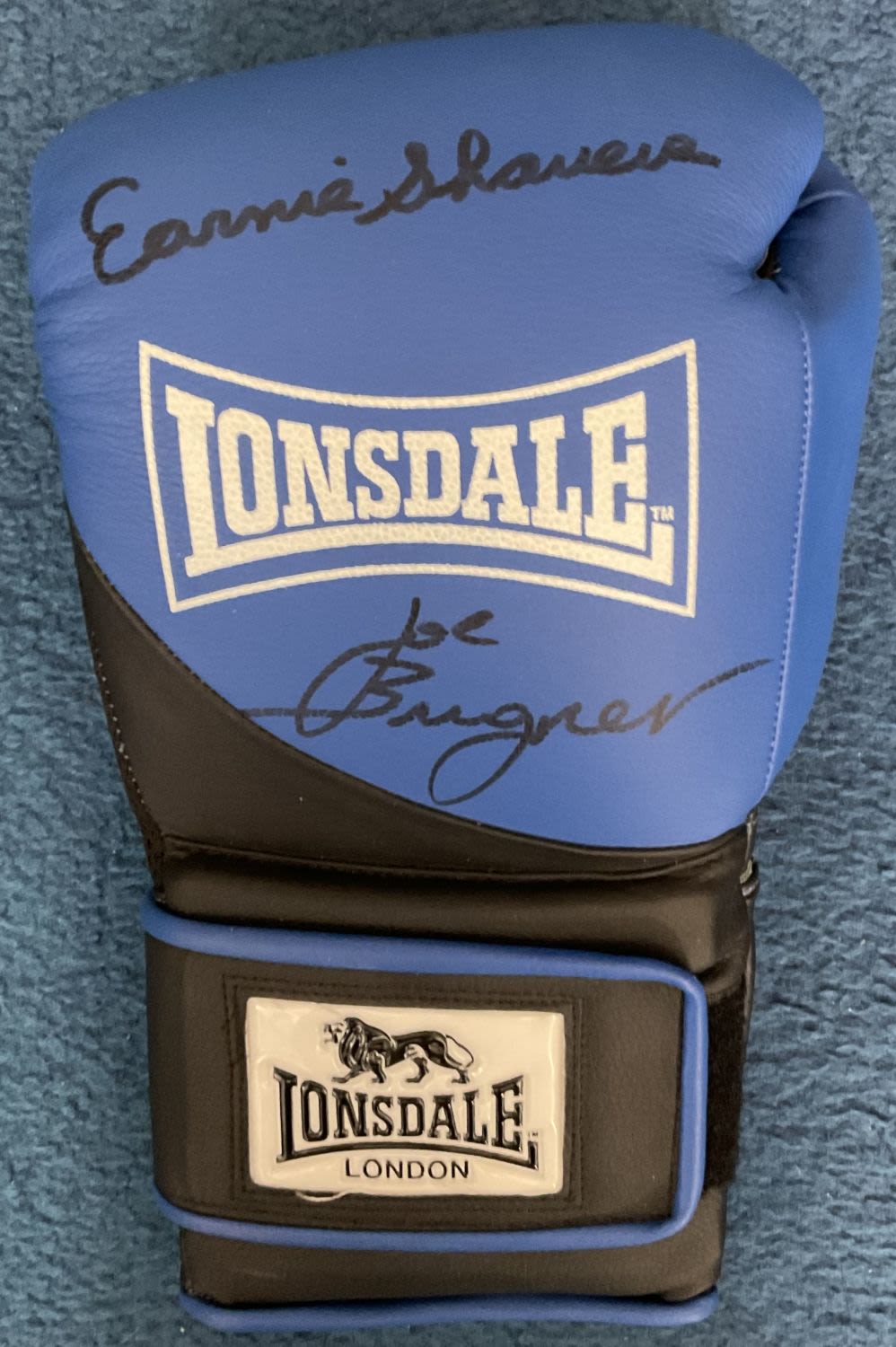 Lot 62: Joe Bugner and Earnie Shavers signed Lonsdale 14oz...