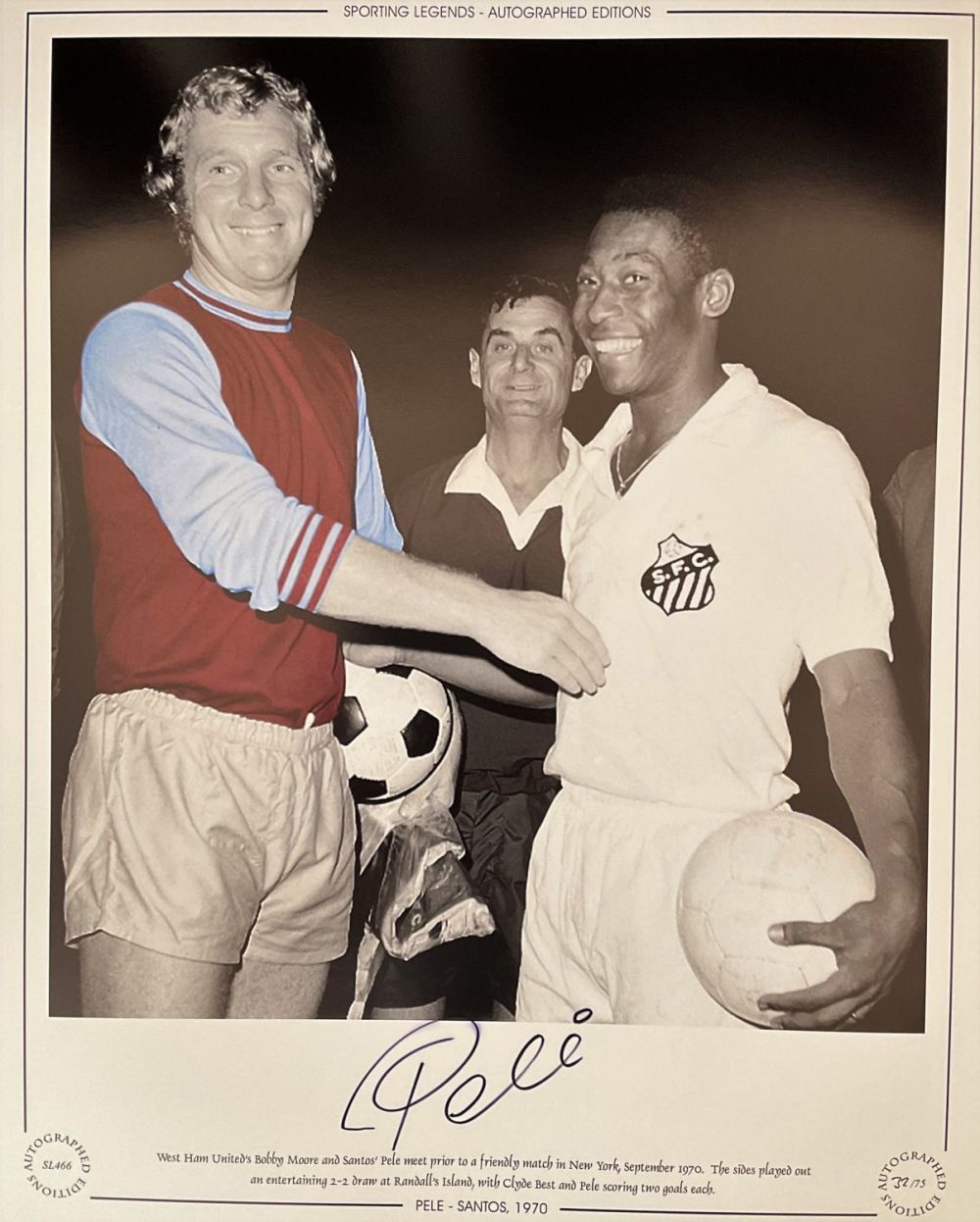 Lot 169: PELE Hand signed 20x16in size. Colourised Print. Limited...
