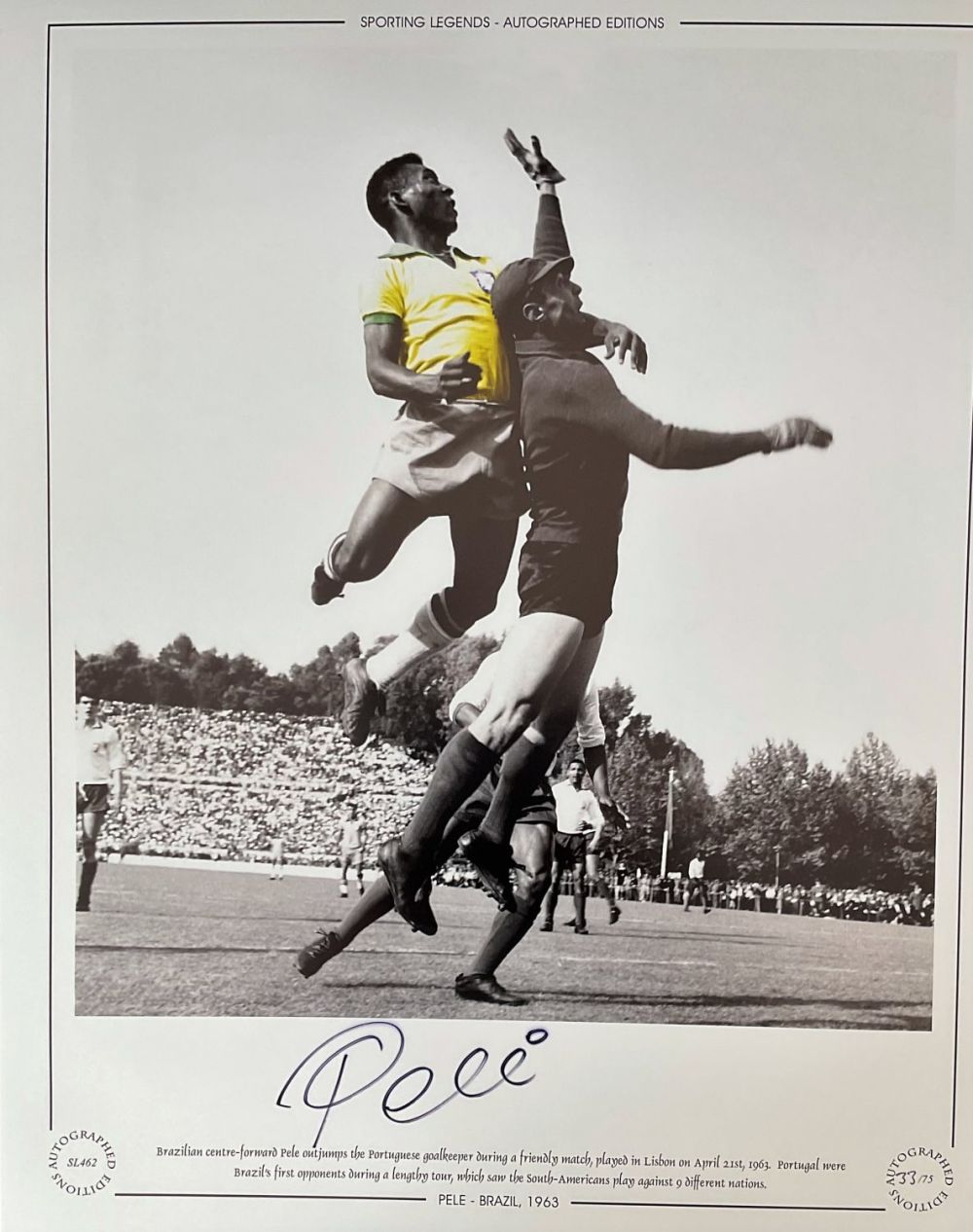 Lot 170: PELE Hand signed 20x16in size. Colourised Print. Limited...