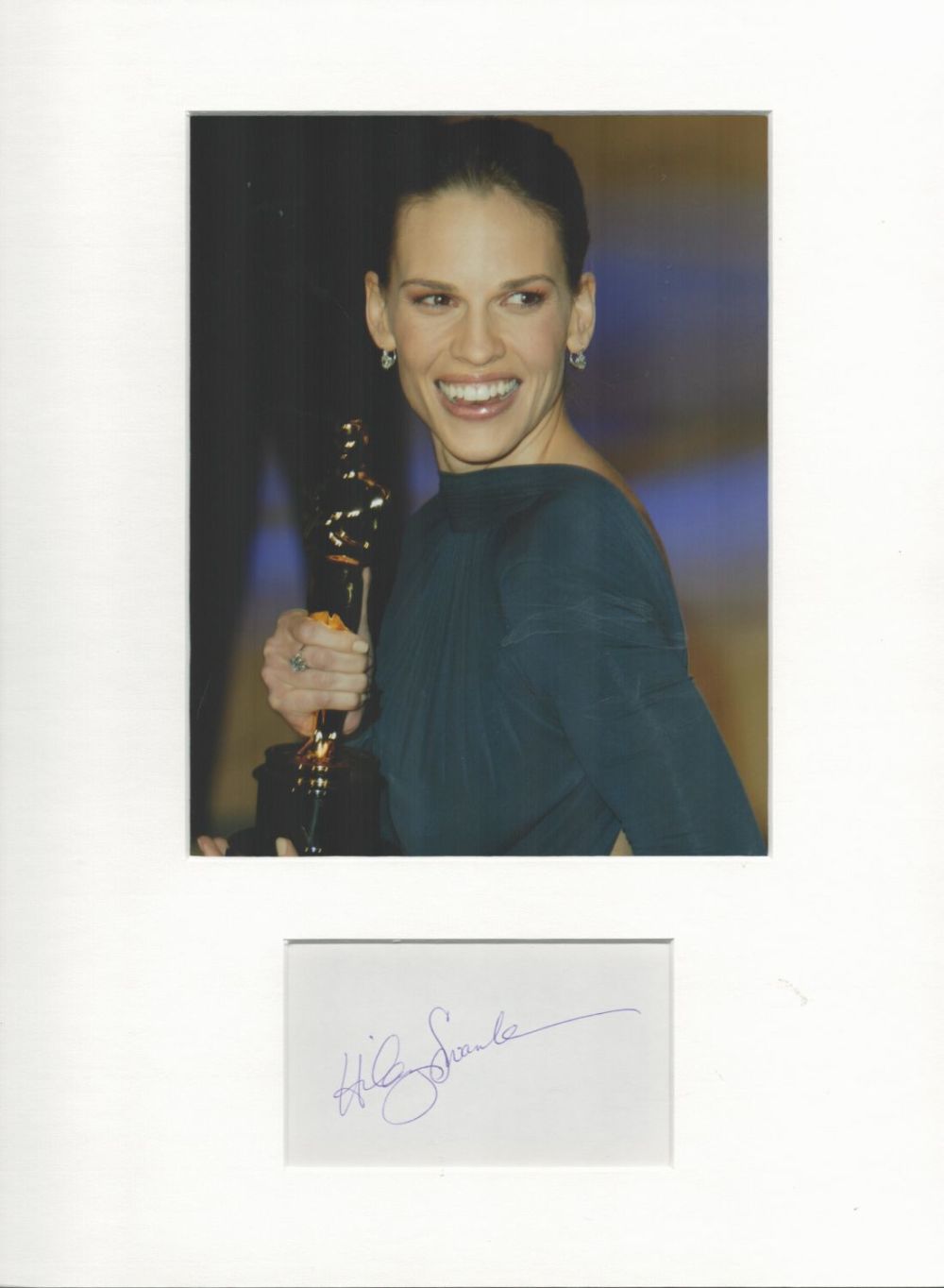 Lot 78: Hilary Swank signature piece autograph presentation. Mounted with...