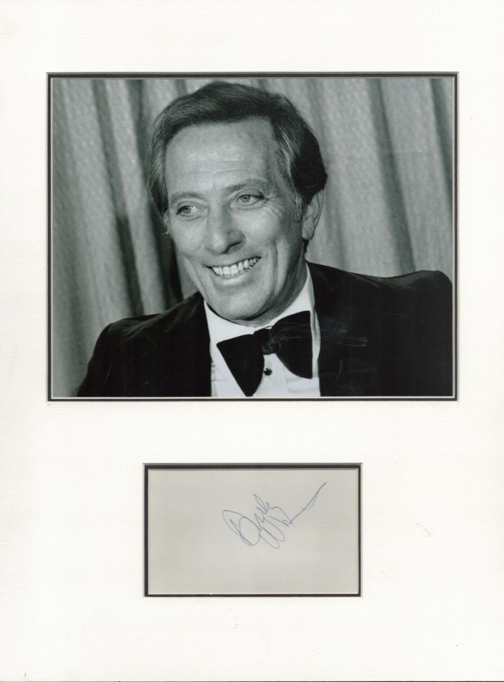 Lot 113: Andy Williams signature piece autograph presentation. Mounted with...