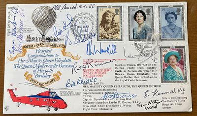 RFDC86 Queen Mothers Full Set FDC Signed 4 VC 5 George Cross, 2 DFC Holders, MM, One off RAF 