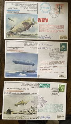 Zeppelin aces three signed 1st flight covers. Oskar Rosch, Oskar Fink, Adolf Fisher. 1st Flight 