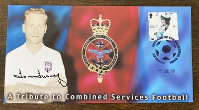 Football legend Sir Tom Finney signed rarer Combined Services football cover. Single Vendor 