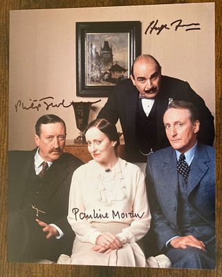 Poirot cast multiple signed 10 x 8 inch colour photo. Autographed by Hugh Fraser, Phillip 