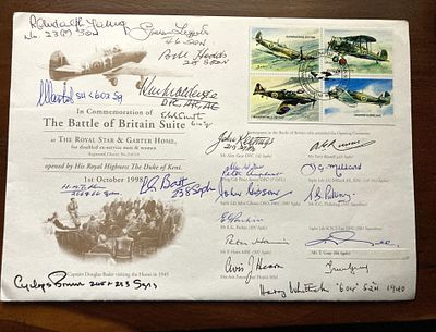 WW2 22 Battle of Britain pilots multiple signed BOB Suite RAF flown cover RARE. Includes 
