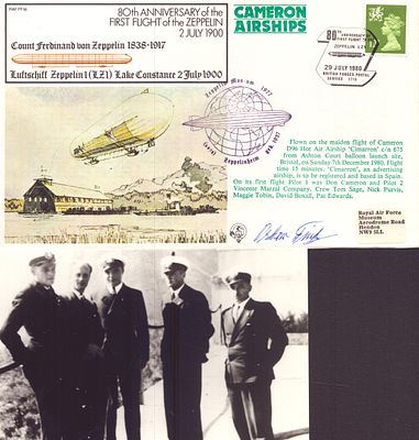 Oskar Fink signed First Flight of the Zeppelin 2nd July 1900 80th Anniversary, 29th July 1980 