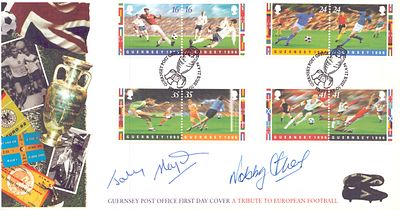 Johnny Haynes & Nobby Stiles signed Gurnsey 1996 FDC.