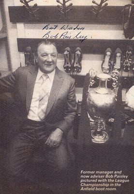Bob Paisley signed black and white photo, approx. 8x6.