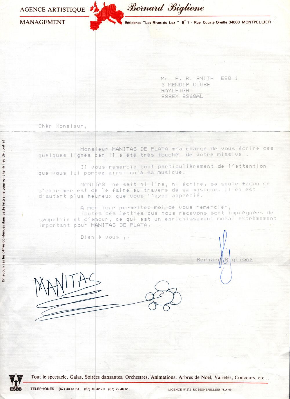 Lot 220: Bernard Biglione signed letter of correspondence on behalf...