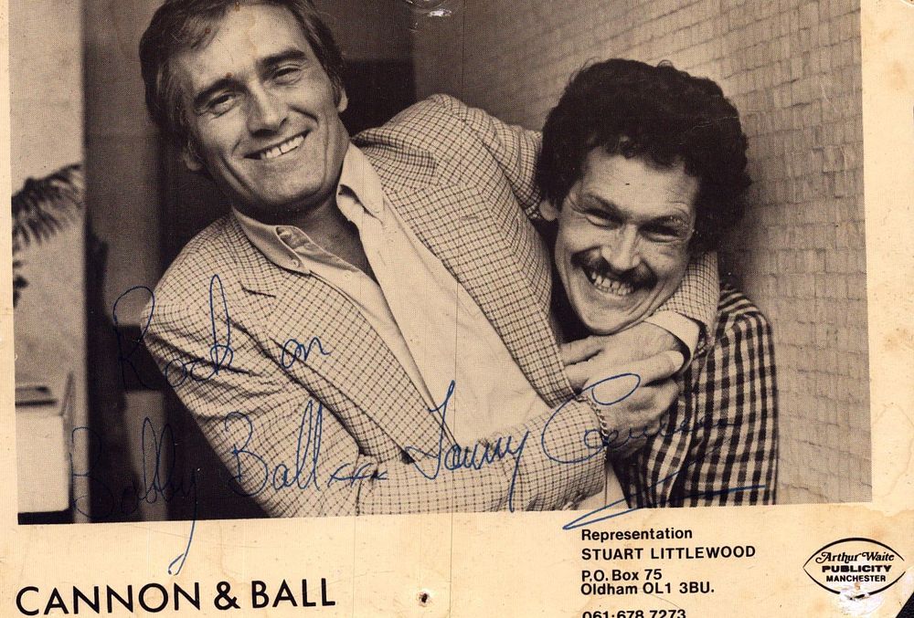Lot 225: Tommy Cannon and Bobby Ball signed black and...