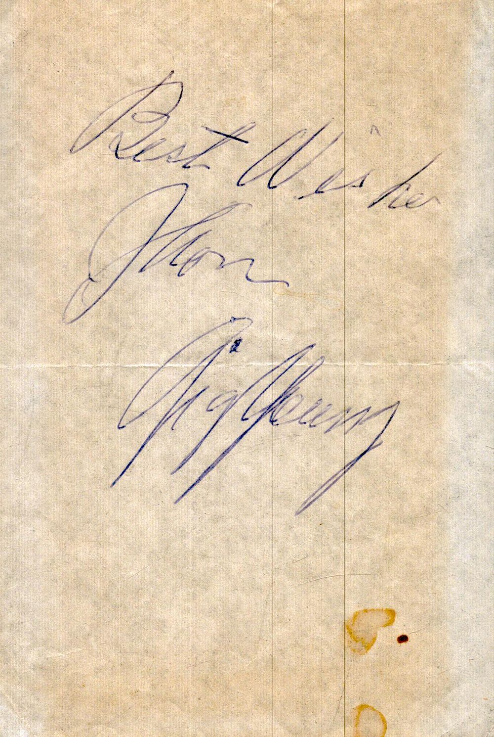 Lot 230: Gig Young signed signature piece, approx 6x4.
