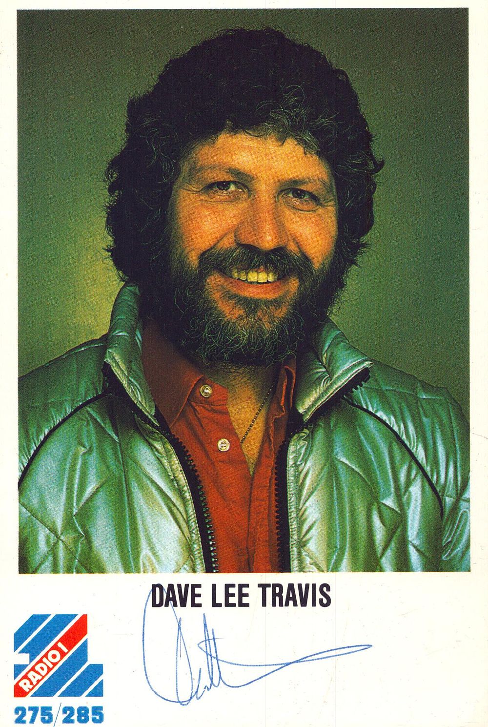 Lot 234: Dave Lee Travis signed photo card, approx 6x4.