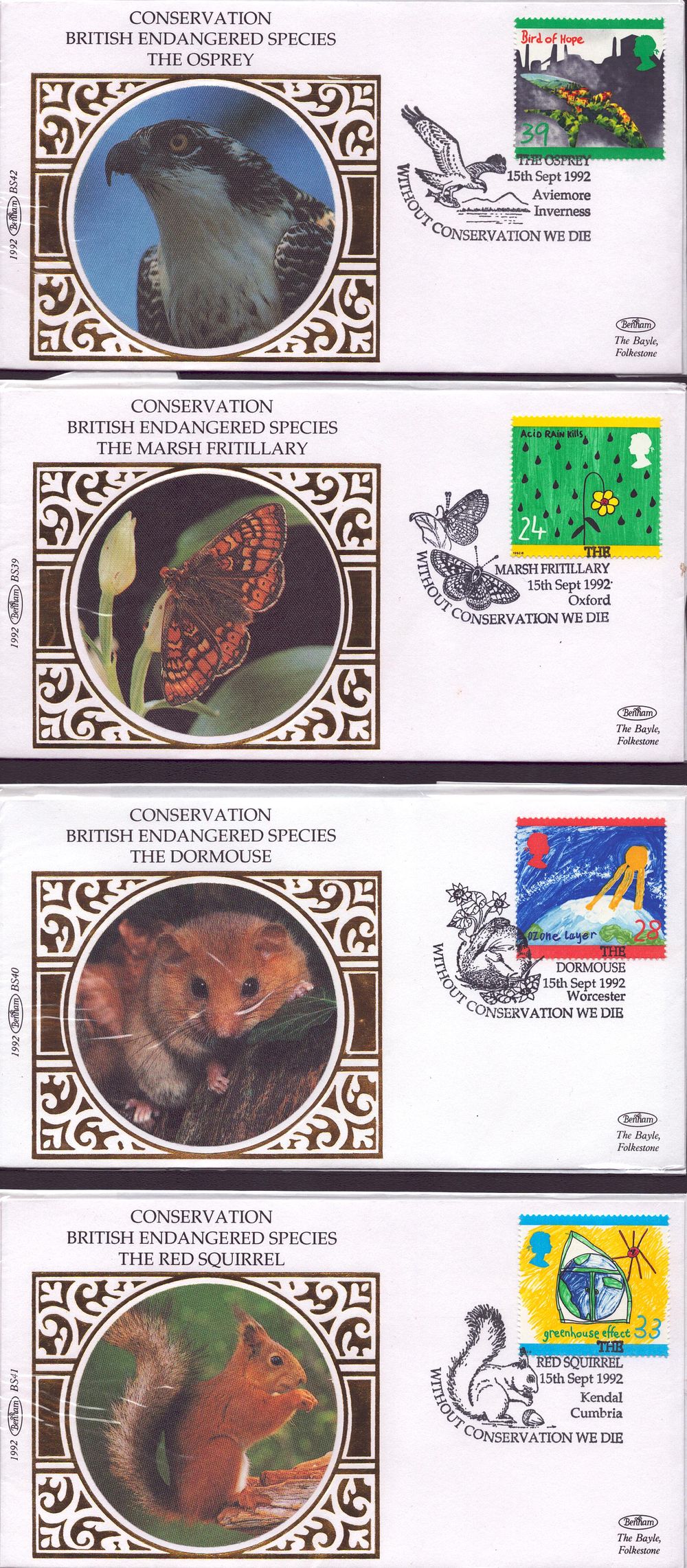 Lot 553: Conservation British Endangered Species FDC collection x 4....