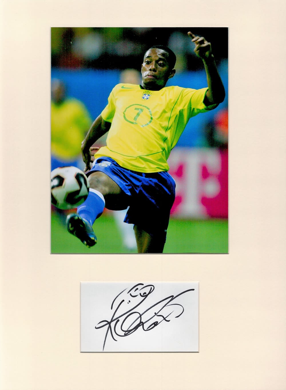 Lot 253: Football Robinho 16x12 overall Brazil mounted signature piece....