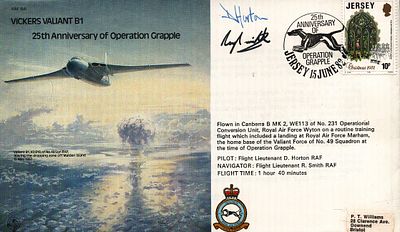 D. Horton Pilot: flt Lt. & R. Smith Navigator: flt Lt. (RAF) multi signed FDC RAF B41 Vickers 
