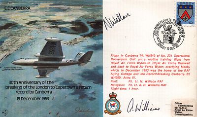 N. Wallace Pilot: flt. Lt. & A.H. Williams Navigator: flt. Lt. (RAF) multi signed FDC RAF B40 