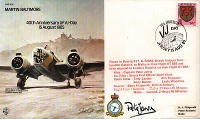 Peter Jarvis Pilot: Captain signed FDC RAF B35 Martin Baltimore 40th Anniversary VJ-Day 15th 