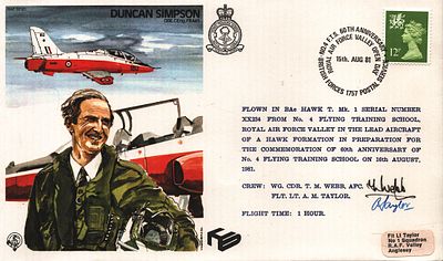 T.M. Webb Crew: Wg. CDR. AFC & A.M. Taylor FLt. LT. multi signed FDC TP20 Duncan Simpson Single 