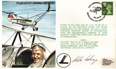 Mike J. Lakey Captain: Flt. Lt. GM. signed FDC RAF TP15 Flugkapit&auml;n Hanna Reitsch Single stamp 