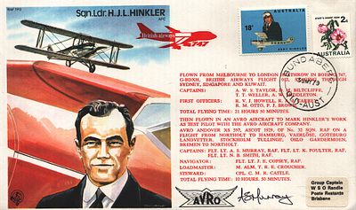 A. S. Murray signed FDC RAF TP3 Sqn.Ldr.H.J.L Hinkler AFC Single Stamp plus Double post marked 
