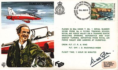 Duncan Simpson OBE. CEng. FRAeS signed FDC RAF TP20 signed FDC Single Stamp plus Single post 