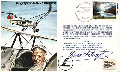 Gerd Achgelis signed FDC RAF TP15 Flugkapit&auml;n Hanna Reitsch Single Stamp plus Single post 
