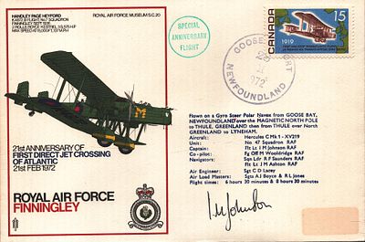 I.M Johnson, Cpt Flt Lt signed FDC SC20 21st Anniversary of First Direct Jet Crossing of 