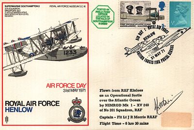 J R Morris Cpt-Flt Lt RAAF signed FDC SC16 Air Force Day 31st May 1971. Royal Air Force Henlow 