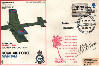 J.R. McEvoy cpt: Flt. Lt signed FDC SC15 Exercise Bersatu Padu Malaysia May-July 1970. Royal 