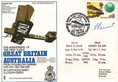 J. L. Buist Capt Sqn Ldr signed FDC SC11 50th Anniversary of The First Flight Great Britain - 